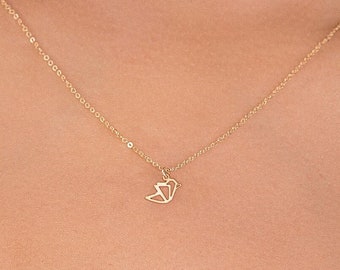 Origami Bird Necklace Gold Bird Pendant Crane Necklace Gift for Her Bird Lover Jewelry Origami Charm Anniversary Gift Animal Necklace