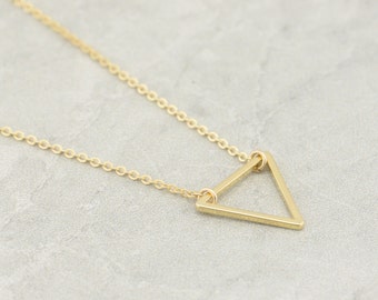 Mini Gold Triangle Necklace, Floating Triangle Necklace, Minimal, Delicate Necklace, Gold Triangle, Valentines Day