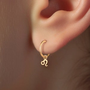 Huggie Hoop Earrings with Astrological Charm, Handcrafted in Gold Vermeil, Silver, Solid 14k Gold | Handcrafted Horoscope Jewelry