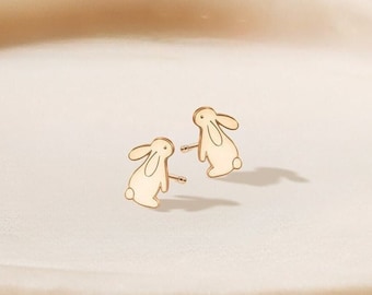 Cute Bunny Earrings, Dainty Earrings, Gold Earrings, Handmade Jewelry, Simple Gold Earring, Earrings, Easter Earrings, Animal Earrings