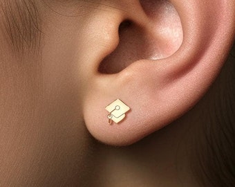 Graduation Cap Earrings available in 14k Gold Fill, Sterling Silver, 14k Rose Gold Fill or 14K Solid Gold Earrings, Graduation Jewelry Gift