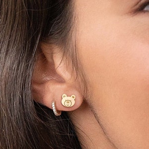 Bear Stud Earrings • Bear Earrings • Bear Jewelry • Gold, Rose Gold, Silver Heart Earrings • Stud Earrings • Gift for Her • Handmade Jewelry