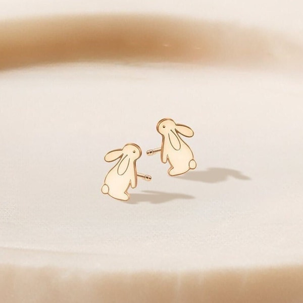 Cute Bunny Earrings, Dainty Earrings, Gold Earrings, Handmade Jewelry, Simple Gold Earring, Earrings, Easter Earrings, Animal Earrings