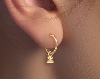 Sleek Cobra Snake Charm Huggie Hoop Earrings - Gold Vermeil, Sterling Silver, Solid 14k Gold | Reptilian Serpent Style Jewelry