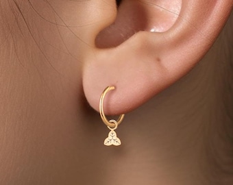 Shamrock Charm on Small Hoop Earrings - created in Gold, Silver, 14k Solid Gold | Handcrafted Clover Earrings