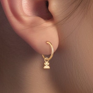 Sleek Cobra Snake Charm Huggie Hoop Earrings - Gold Vermeil, Sterling Silver, Solid 14k Gold | Reptilian Serpent Style Jewelry