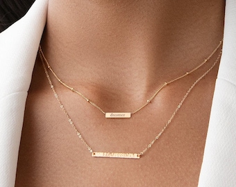 Skinny MINI Hammered Bar Necklace, Gold Bar, Gold Bar Necklace, Silver, Gold or Rose Gold Bar Necklace, Bridesmaid Gift