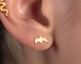 Hammerhead Sharks Earrings, Animal earrings, Whimsical earrings, Cute Shark Earrings, Mismatched Stud Earrings, Beach Earrings