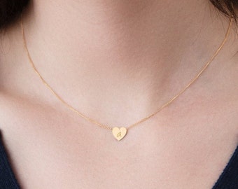 Heart Necklace with Personalized Initial available in Gold or Silver. Heart Pendant Necklace, Personalized Heart, Weld Chain