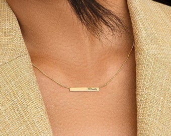 Dainty Bar Necklace, Personalized Jewelry, Custom Name Plate Necklace, Gold Filled Necklace, Bar Necklace, Handmade Jewelry, Gift for Her