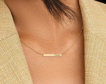 Name Bar Necklace Gold Bar Pendant Personalized Jewelry Engraved Necklace Custom Gift for Her Initial Necklace Handmade Jewelry Name Charm
