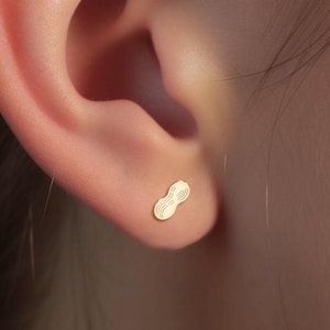 Peanut Earrings available in 14k Gold Fill, Sterling Silver, 14k Rose Gold Fill or 14K Solid Gold Earrings, Cute Food Jewelry