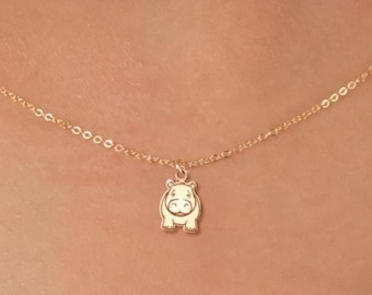 Nilpferd Anhänger: Sterling Silber, Gold Filled, Roségold, Handgemachtes Tier Schmuck Geschenk