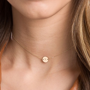 Gold Choker · Initial Necklace · Rose Gold Choker · Coin Disc in Sterling Silver, Rose Gold Filled