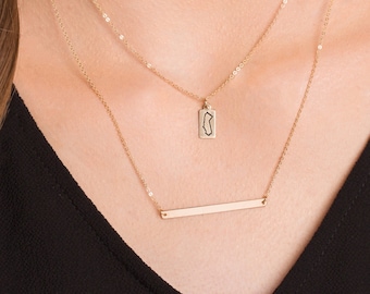 Skinny Long Bar Necklace, Personalized Gold Bar, Customized Gold Bar Necklace, Silver, Gold or Rose Gold Large Bar Necklace, Bridesmaid Gift