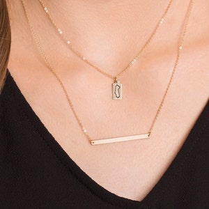 Skinny Long Bar Necklace, Personalized Gold Bar, Customized Gold Bar Necklace, Silver, Gold or Rose Gold Large Bar Necklace, Bridesmaid Gift image 1