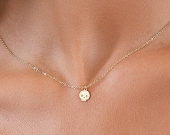 Gold Skull Necklace Gothic Pendant Unique Gold Skull Jewelry Mini Skull Charm Necklace Stylish Statement Gift for Her Gold Skull Necklace