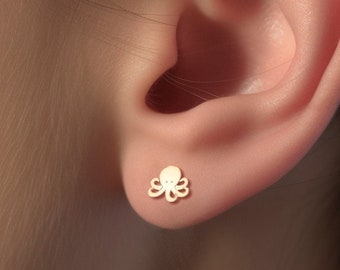 Cute Octopus Earrings, Dainty Octopus Earrings, Gold, Silver, Rose Gold Earrings, Handmade Jewelry, Small Gold Nature Earrings, Gift for Her
