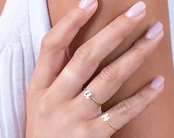 Letter Ring, Personalized Ring, Custom Letter Ring in Sterling Silver, Gold + Rose Gold Engraved Ring, Gift for Mom, Jewelry for Women