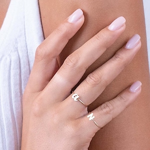 Letter Ring, Personalized Ring, Custom Letter Ring in Sterling Silver, Gold + Rose Gold Engraved Ring, Gift for Mom, Jewelry for Women