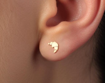 Pendientes de croissant Joyas de comida doradas Pendientes llamativos Regalo de cumpleaños para ella Joyas de croissant Regalo para mamá Pendientes de oro Regalo para mujer