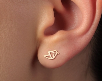 Pendientes de carbonero, regalo para ella, pendientes de pájaro, regalo para amantes de la naturaleza, pendientes de botón de pájaro, pendientes de pájaro dorado, joyas para amantes de los animales, dijes de carbonero