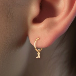 Mini Hanging Cowboy Boot Hoop Earrings - Gold Vermeil, Sterling Silver, Solid 14k Gold | Dainty Western Jewelry Gift for Her