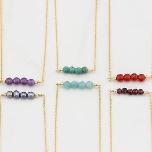 Gemstone Bar Necklace · Birthstone Necklace · Bead Bar Necklace · Gold Dainty Gemstone Necklace · Beaded Necklace · 14k Gold Filled · Silver