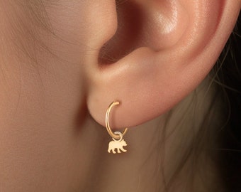Bear Huggie Charm Hoop Earrings Minimalist Nature Earrings Baby Bear Charms Animal Earrings Cute Jewelry New Mom Baby Gifts Bear Jewelry