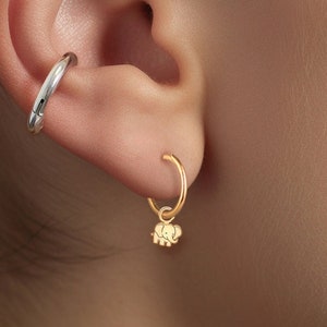 Elephant Earrings Gold Charm Gift for Her Safari Hoops Animal Jewelry Cute Elephant Studs Birthday Gift Animal Lover Elephant Gift