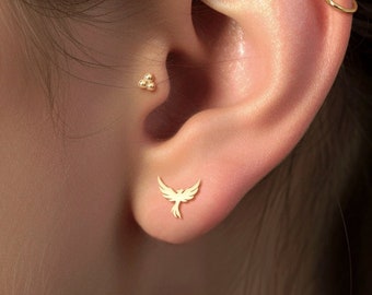 Phoenix Bird Earrings, Firebird Earring, Bird Earrings, Handmade Jewelry, Simple Gold Earring, 14k Gold Fill, Sterling Silver, Rose Gold