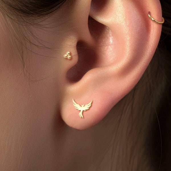 Phoenix Bird Earrings, Firebird Earring, Bird Earrings, Handmade Jewelry, Simple Gold Earring, 14k Gold Fill, Sterling Silver, Rose Gold