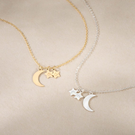 Moon Necklace Gold Crescent Wedding Gift For Her Initial Necklace Celestial  Jewelry Friendship Necklace Personalized Jewelry Gift For Mom