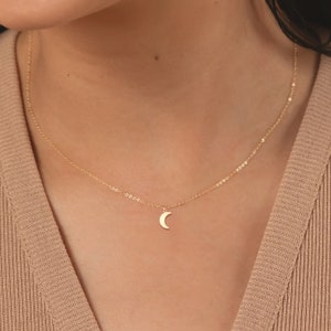 Tiny Moon Necklace, Celestial Charm Necklace, Moon Jewelry, Minimalist Jewelry, 14K Gold Filled, Sterling Silver or 14k Rose Gold Filled