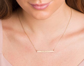 Long Skinny Thick Bar Necklace, Personalized Gold Bar, Customized Gold Bar Necklace, Silver, Gold or Rose Gold Bar Necklace, Bridesmaid Gift