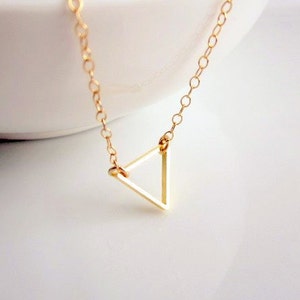 Small Gold Triangle Necklace , FLOATING TRIANGLE Necklace, Minimal, Delicate Necklace , Gold Triangle, Valentines Day image 2