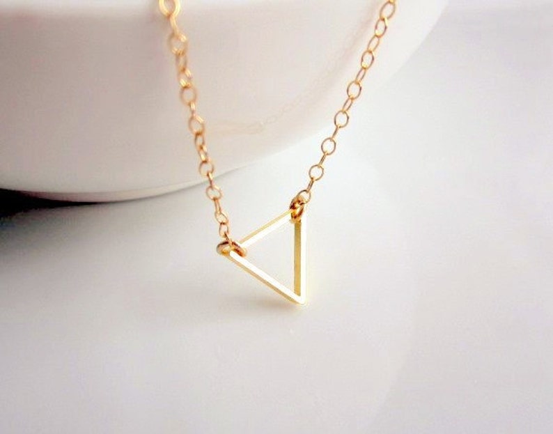 Small Gold Triangle Necklace , FLOATING TRIANGLE Necklace, Minimal, Delicate Necklace , Gold Triangle, Valentines Day image 2