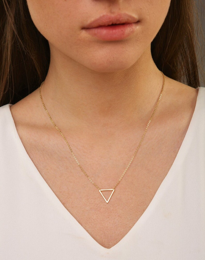 Small Gold Triangle Necklace , FLOATING TRIANGLE Necklace, Minimal, Delicate Necklace , Gold Triangle, Valentines Day image 1