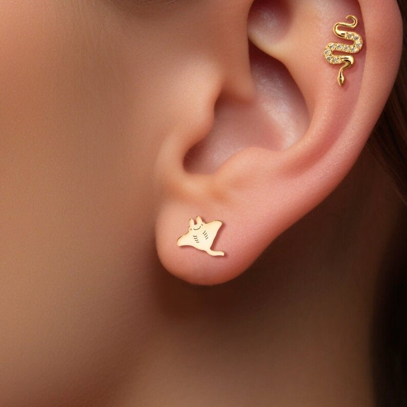 Manta Ray Earrings, Animal earrings, Whimsical earrings, Cute Manta ray Earrings , Beach Stud Earrings, Sea Creature Earrings, Gifts for Her image 4