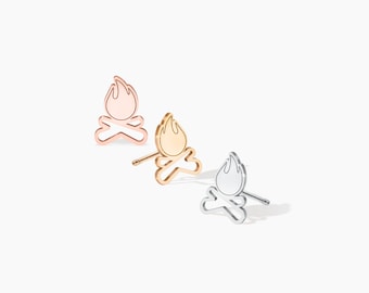 Campfire Stud Earrings Dainty Gold Earrings Outdoor Earrings Camping Gift Handmade Jewelry Fire Earrings Nature Lover Studs Hiking Gifts
