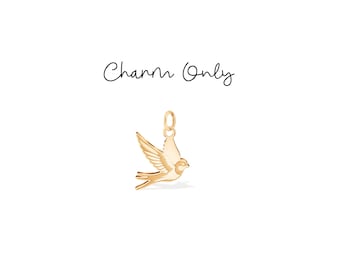 Flying Swallow Pendant Charm: Sterling Silver, Gold Filled, 14K Solid Gold Handmade Bird Charm Jewelry Gift
