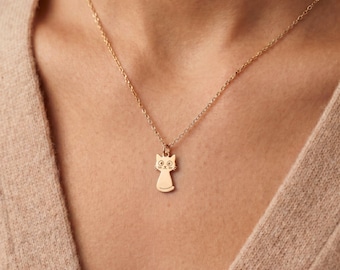 Cat Silhouette Charm Regular Necklace: Sterling Silver, Gold Filled, 14K Solid Gold Minimal Animal Jewelry Gift