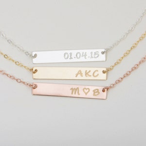 Personalized Inital Bar Necklace, Engraved Necklace, Contemporary Bridesmaid Jewelry, Initial Rectangle Necklace, Valentines Day image 3