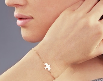 Bracciale Uccello d'oro, Bracciale Colomba, Bracciale Uccello, ORO, ORO ROSA, ARGENTO, Gioielli da damigella d'onore