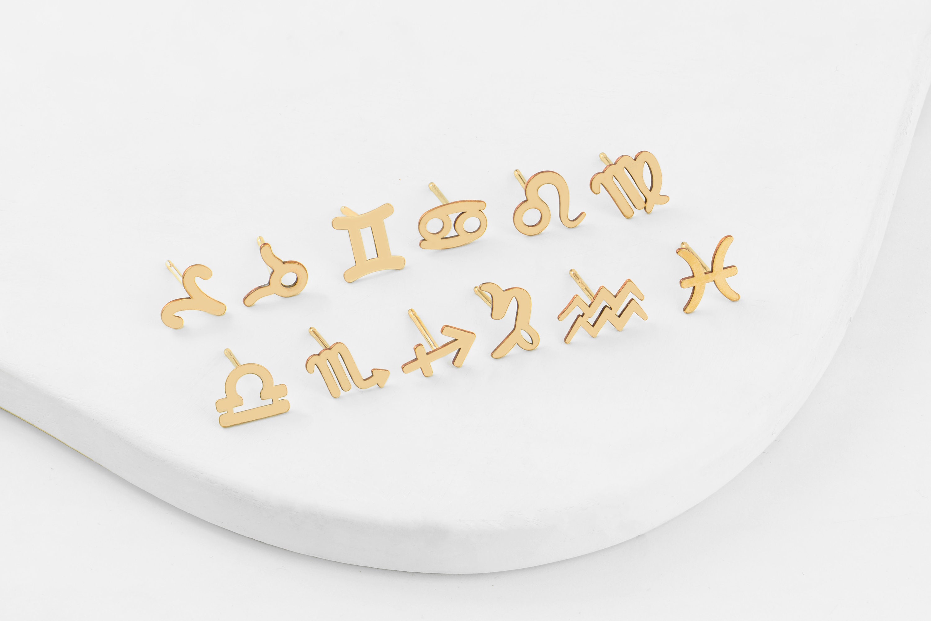 Zodiac Stud Earrings • Astrology Earrings • Zodiac Jewelry • Gold, Ro…