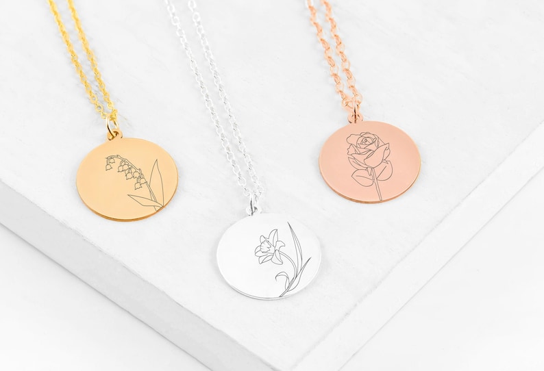 Birth Flower Necklace, Gold Birth Flower Necklace, Silver Birth Flower Necklace, Gold Flower Necklace, Birth Month Necklace, Bridesmaid Gift image 6