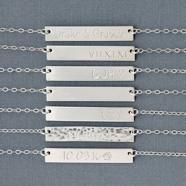Bridesmaid Gift, Silver Bar Necklace, Personalized Bar, Nameplate bar, Name necklace, Silver bar necklace, bar pendant, Mothers Necklace