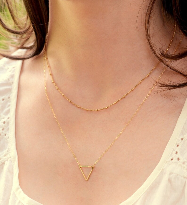 Small Gold Triangle Necklace , FLOATING TRIANGLE Necklace, Minimal, Delicate Necklace , Gold Triangle, Valentines Day image 3