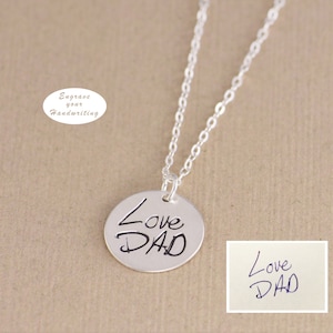Personalized Disc, Handwritten Necklace - YOUR HANDWRITING - or Image, Sterling Silver, Gold or Rose Gold, Jewelry For Her