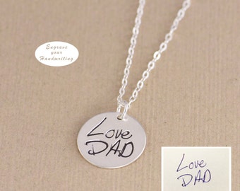 Personalized Disc, Handwritten Necklace - YOUR HANDWRITING - or Image, Sterling Silver, Gold or Rose Gold, Jewelry For Her